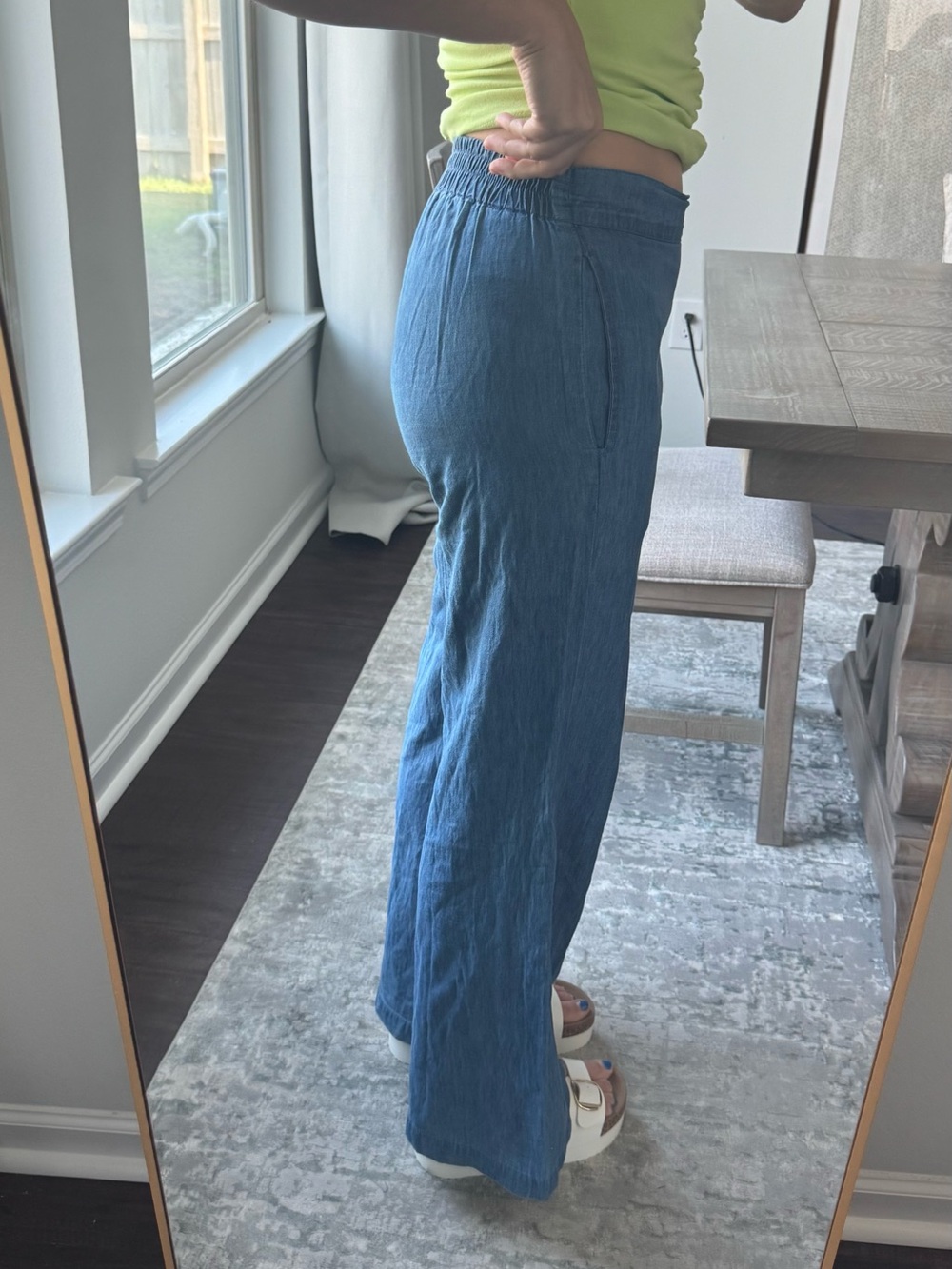 Relaxed Wide-Leg Women’s Faux Jeans - Medium Blue Wash - Picture 5 of 12